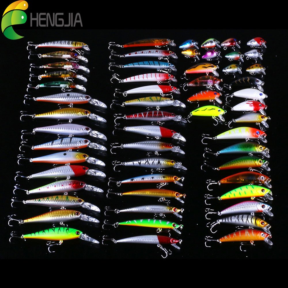 56pcs  Fishing Lures Kit Crankbait Tackle Minnow Popper Pencil Swimbaits Hook Freshwater Saltwater Hard Baits Set for pike carp bass fishing christmas gift for man