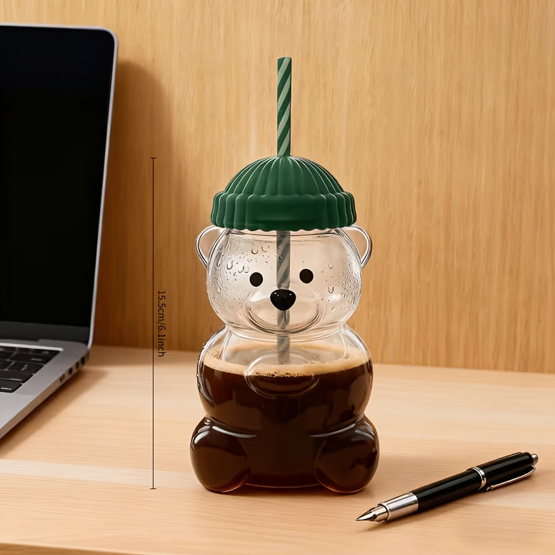Bear-Shaped Straw Cup with Lid & Straw - Leakproof Double-Wall Plastic Bear Mug, Cute & Drinkware for Hot/Cold Beverages (11.8oz/16.9oz) - Bear Cup Suitable for Beer, Wine, Juice, Milkshakes - Christmas Gift Idea