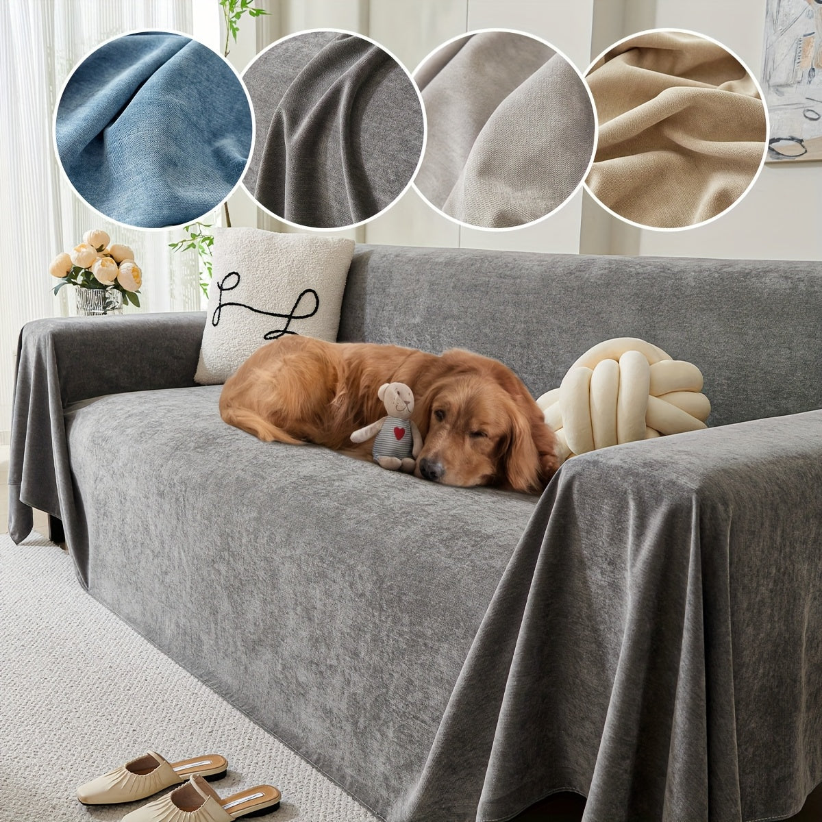 1pc solid color sofa cover, pet-proof scratch-resistant modern sofa protector for all-season use in bedroom, office, living room, and home decor