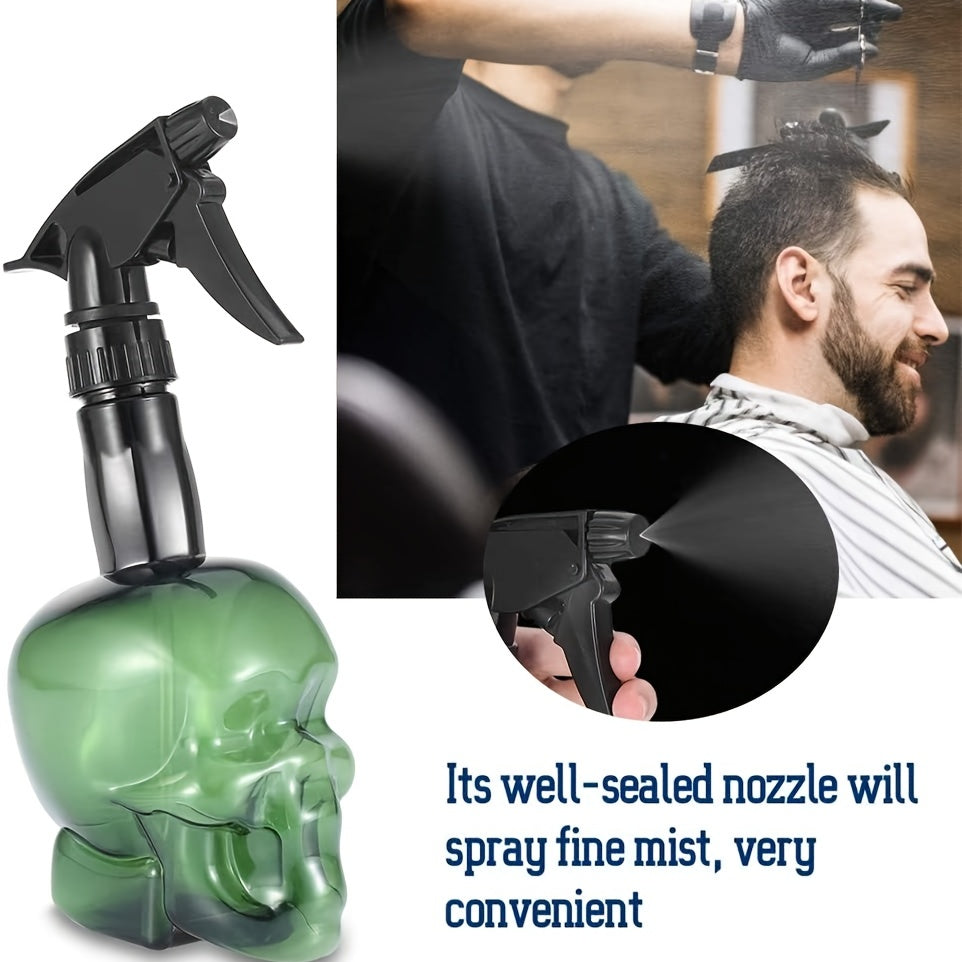200ml/7oz Retro Skull Design Refillable Spray Bottle - Fine Mist Sprayer for Hair Styling, Cleaning & Plants, Durable Plastic with Black Trigger, Green, Orange & Black Options, Plant Watering Tool, Unique Aesthetic, Functiona