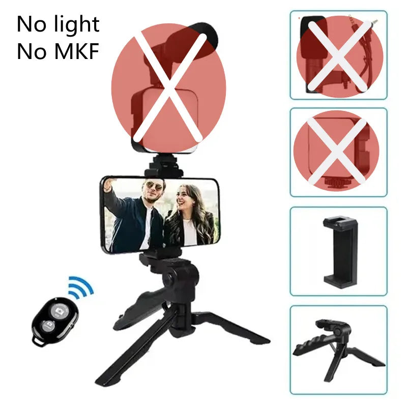 Smartphone Vlogging Kit With Tripod Phone Holder Mini Microphone LED Fill Light Starter For TikTok Live Stream Video YouTube