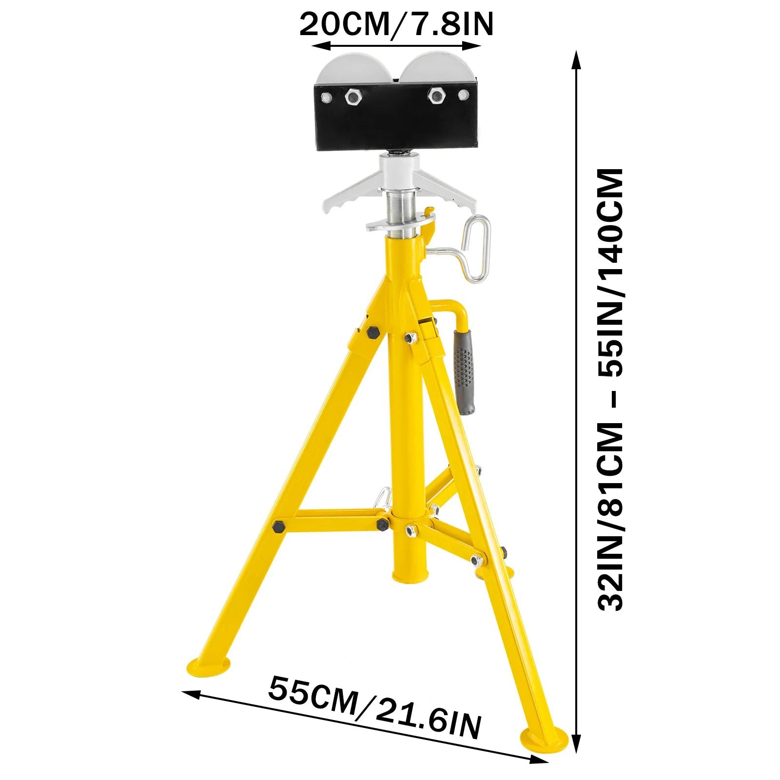 SucceBuy Pipe Holding Stand with Roller Head V-Head Folding Tripod Jack 12 inch Capacity Pipe working Supporting Clamped Tool
