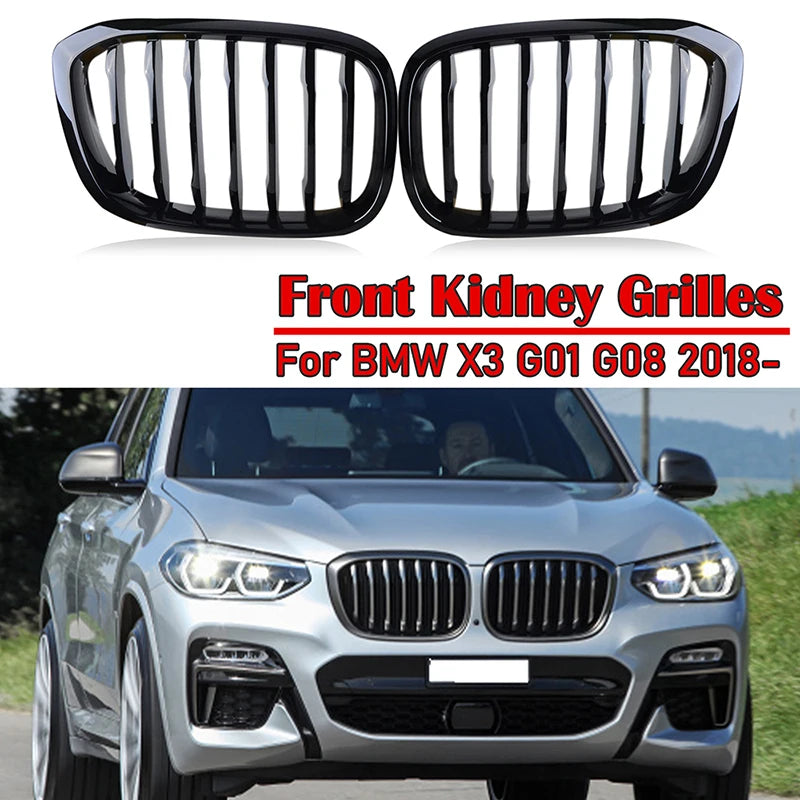 Front Kidney Grille For BMW X3 X4 G01 G02 G08 Single/Dual Line Gloss Black Bumper Racing Grills 2018-2020 Car Accessories