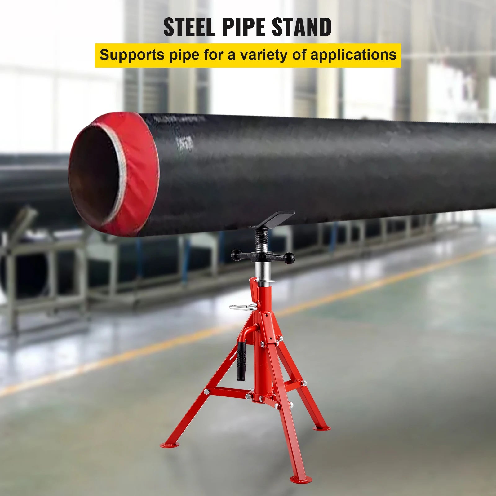 SucceBuy Pipe Holding Stand with Roller Head V-Head Folding Tripod Jack 12 inch Capacity Pipe working Supporting Clamped Tool