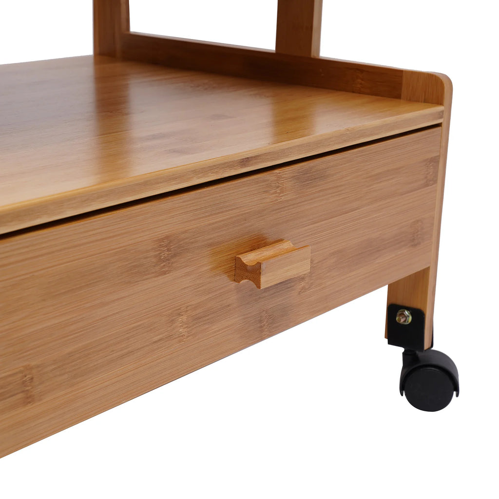 2 Tiers Wood Storage Cart with Wheels Drawer Office Printer Stand Office Rolling Cart Printer Cart for Home Office Library