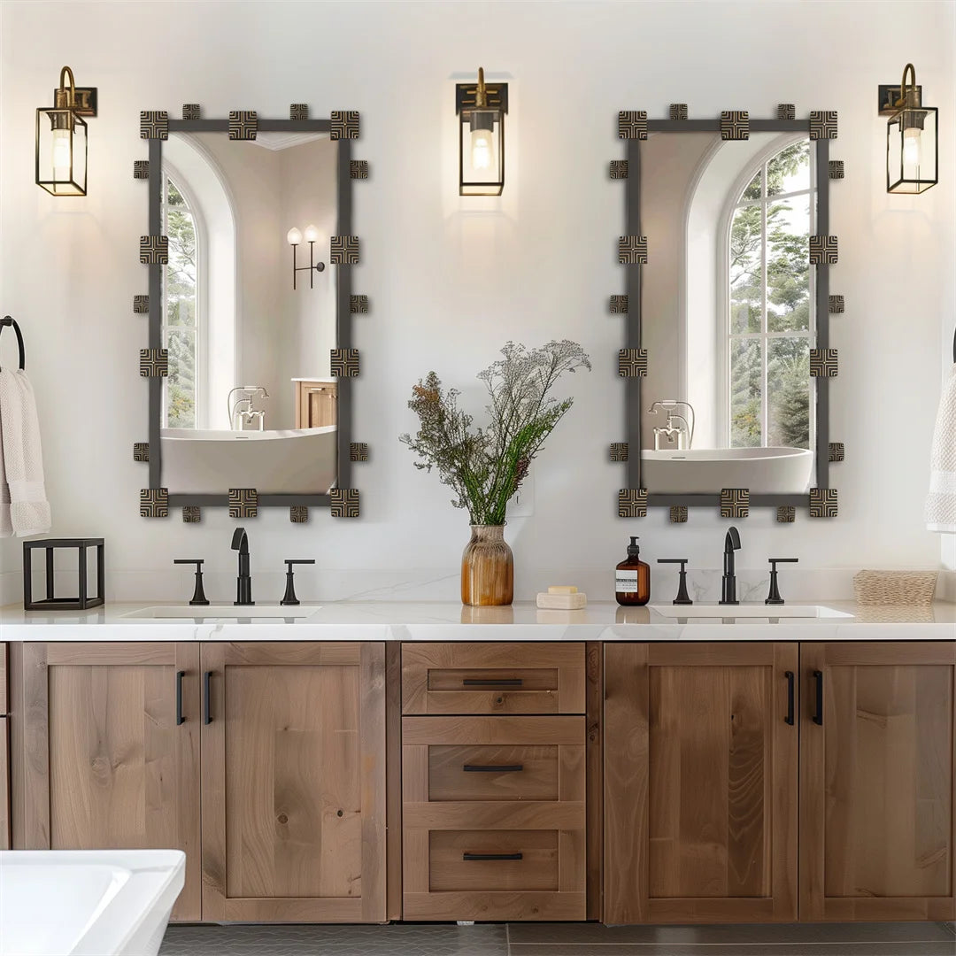 LUVODI Vintage Ornate Decorative Wall Mirror Metal Frame Resin Piece Art Mirror for Entrance,Vertical or Horizontal Hanging