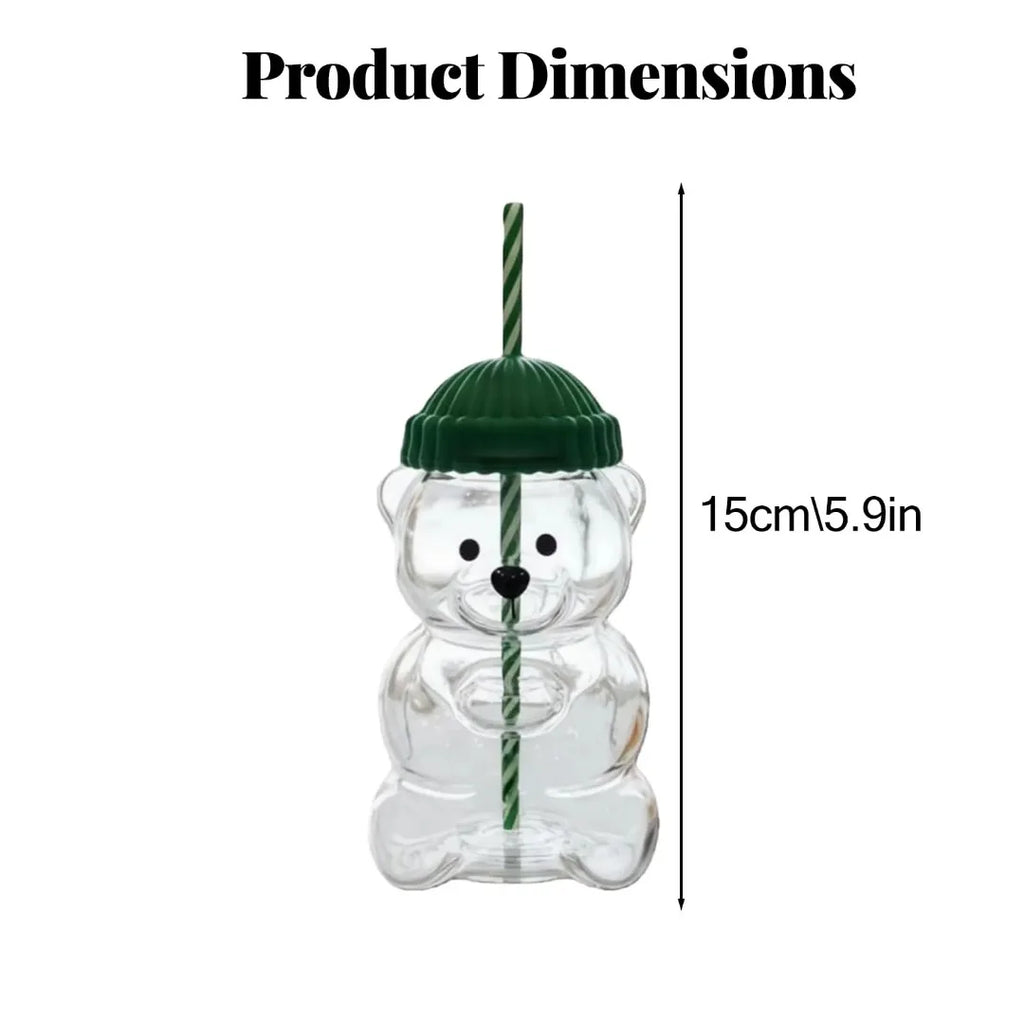 500Ml green bear cup glass straw cup, Starck style leak proof lid, suitable for daily consumption, creative Christmas gift