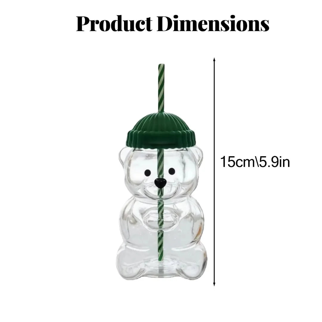 500Ml green bear cup glass straw cup, Starck style leak proof lid, suitable for daily consumption, creative Christmas gift