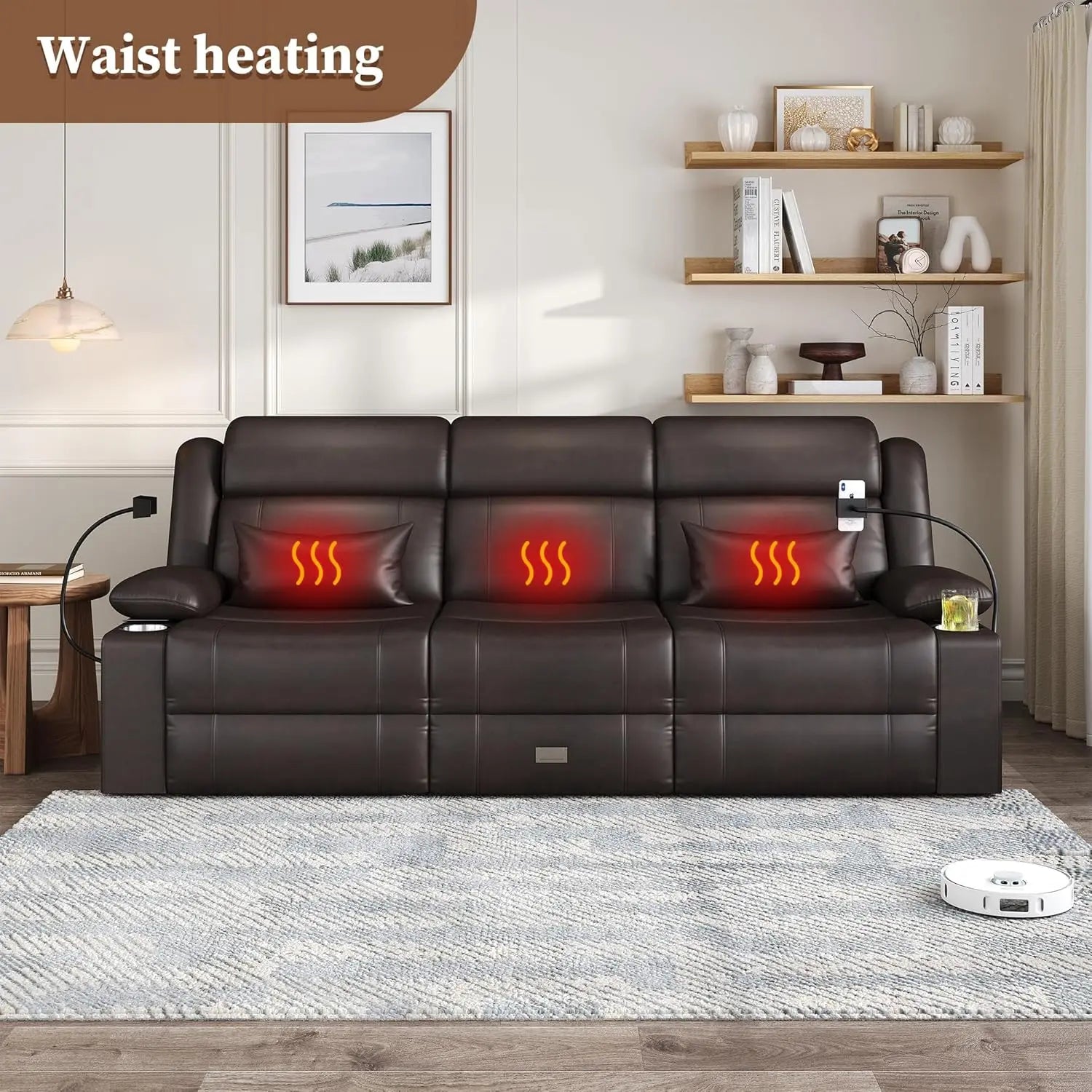 LEVELEVE Home Theater Seating，RV Reclining Sofa Set with Adjustable Headrest， Recliner Sofa with Heat and USB&Type-C, Dawer