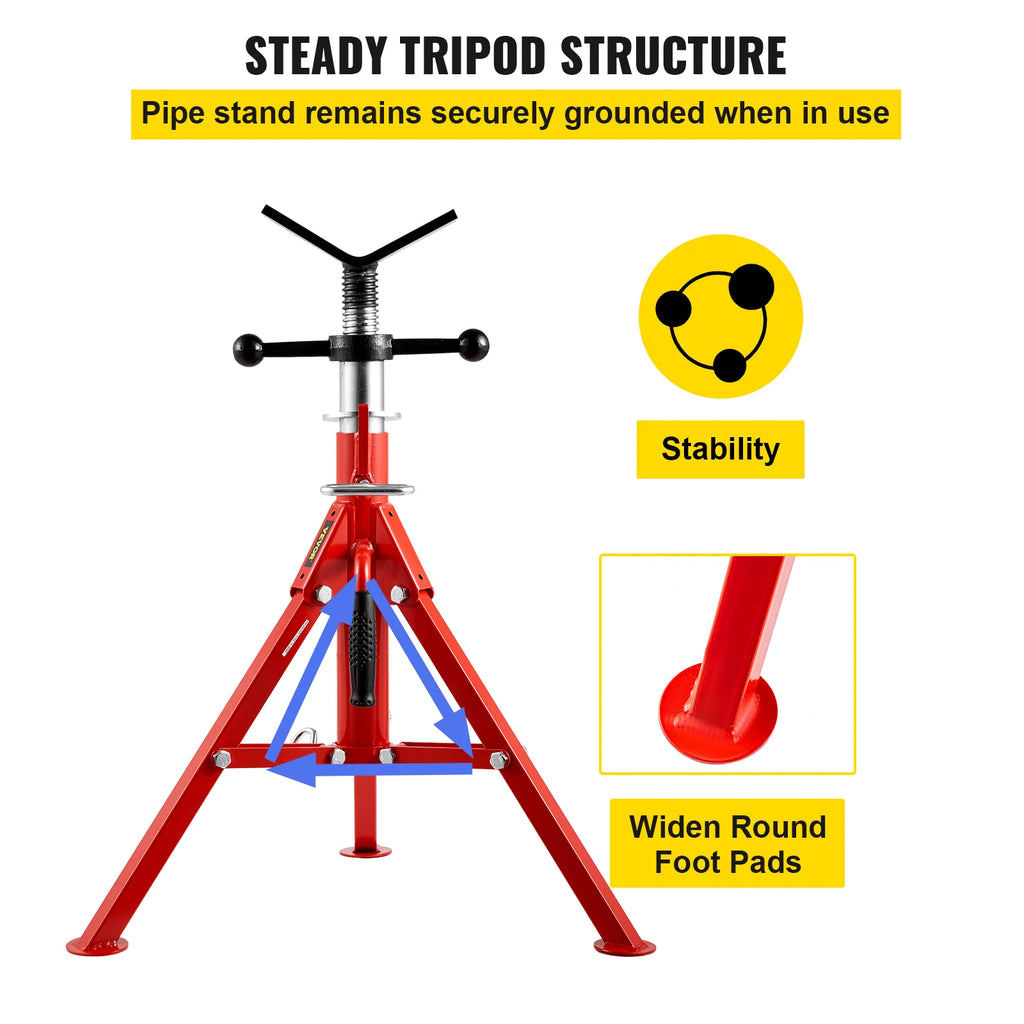 SucceBuy Pipe Holding Stand with Roller Head V-Head Folding Tripod Jack 12 inch Capacity Pipe working Supporting Clamped Tool