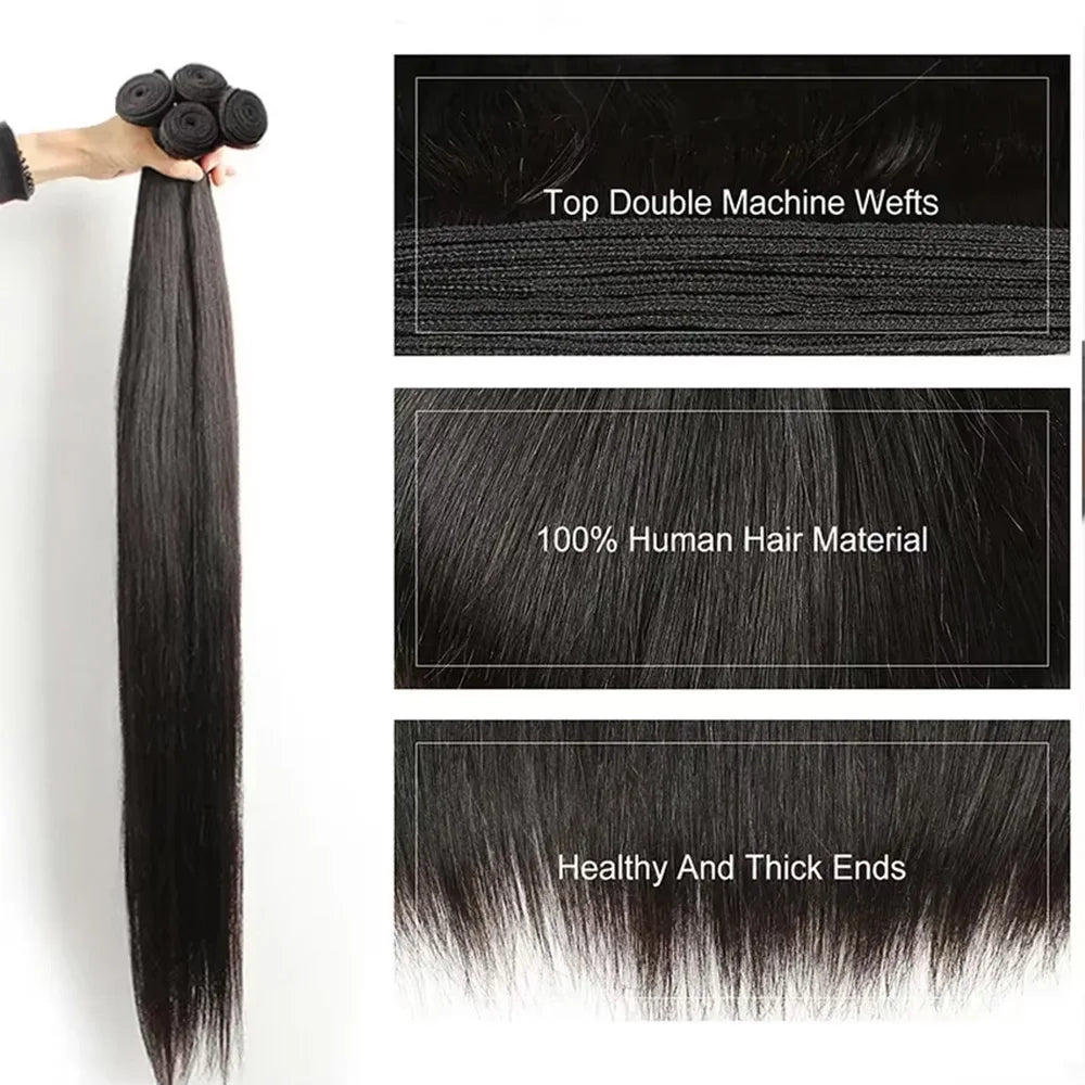 3/4 Pcs Straight Human Hair Bundles Natural Color Weave Straight Human Hair Bundles Extensions Human Hair Bundles For Women