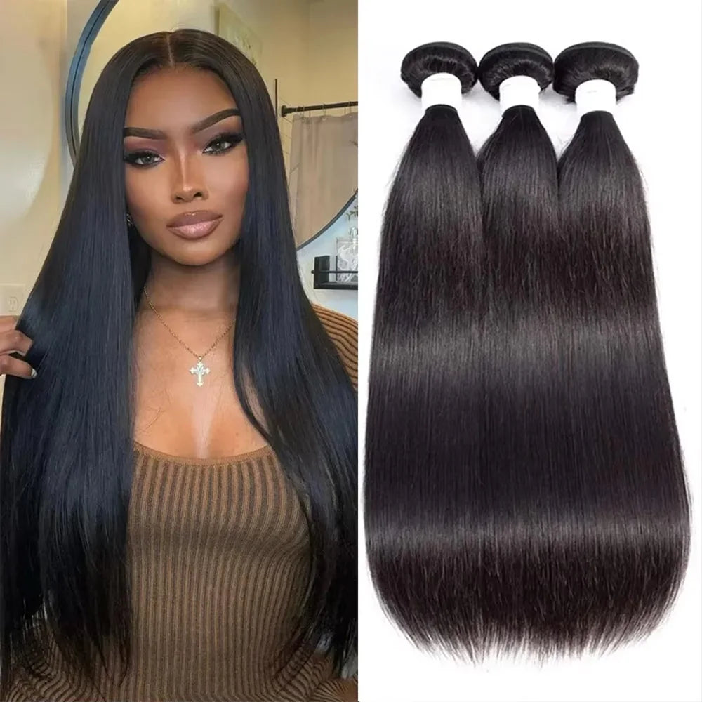 3/4 Pcs Straight Human Hair Bundles Natural Color Weave Straight Human Hair Bundles Extensions Human Hair Bundles For Women