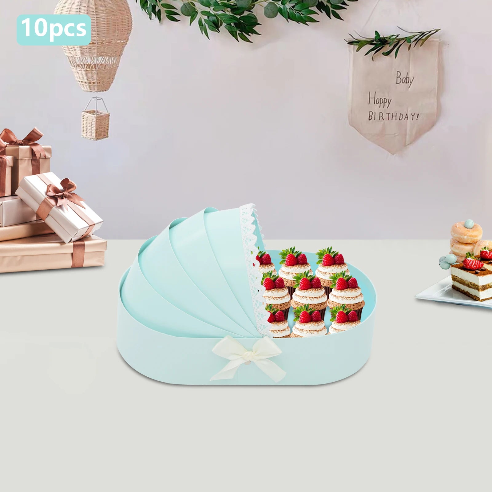 10pcs Cradle-Shaped Companion Gift Box for Baby Shower Crib Sweet Flower Bouquet Packing Basket Wedding Supply #S 33.5x17.5x8cm