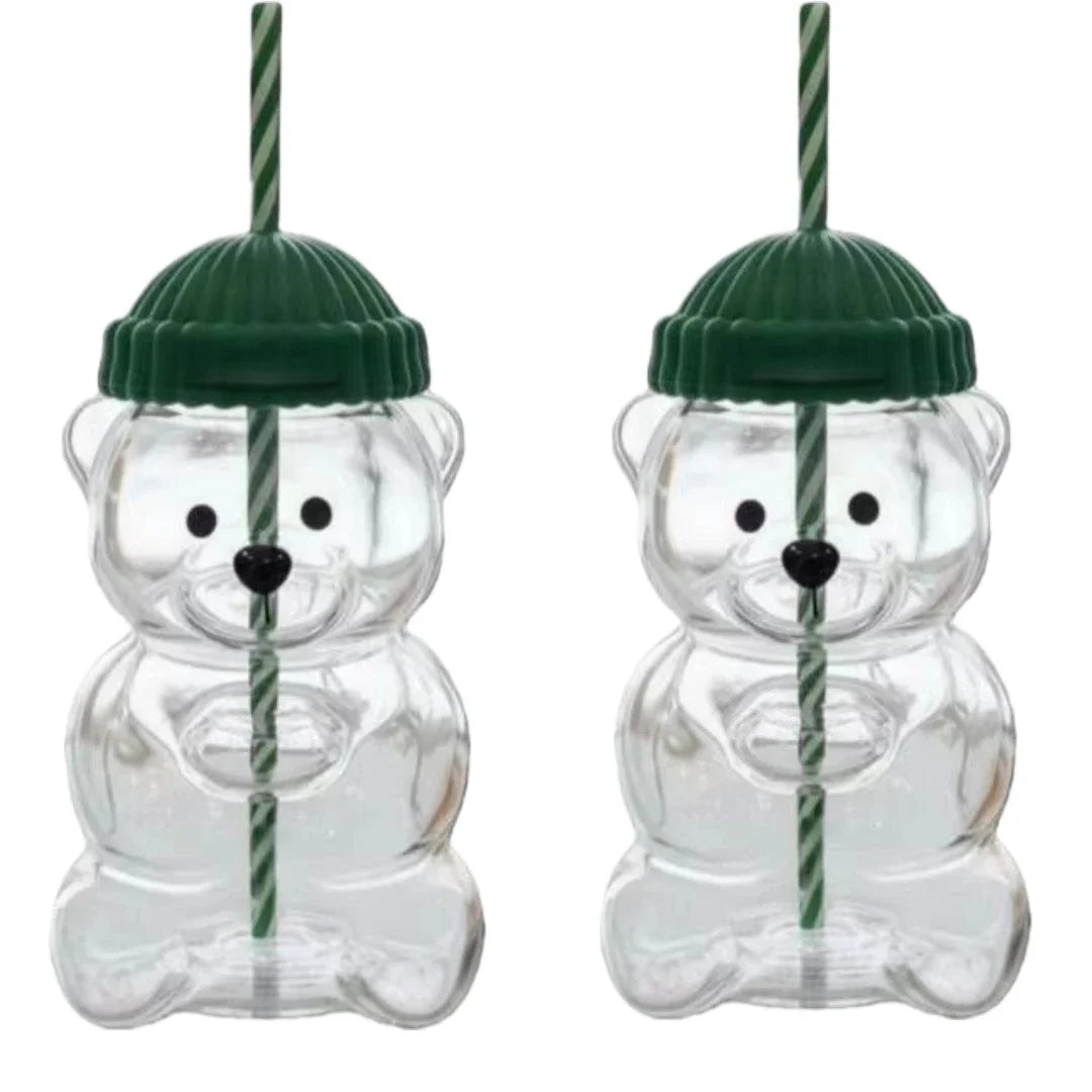 500Ml green bear cup glass straw cup, Starck style leak proof lid, suitable for daily consumption, creative Christmas gift