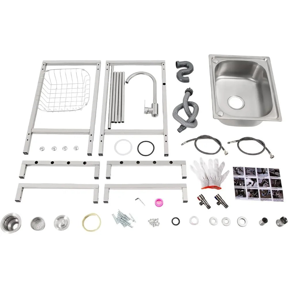 Stainless Steel Single Basin Kitchen Sink Freestanding Home Laundry Sink Multipurpose Commercial Sink Single Bowl Basin Sink