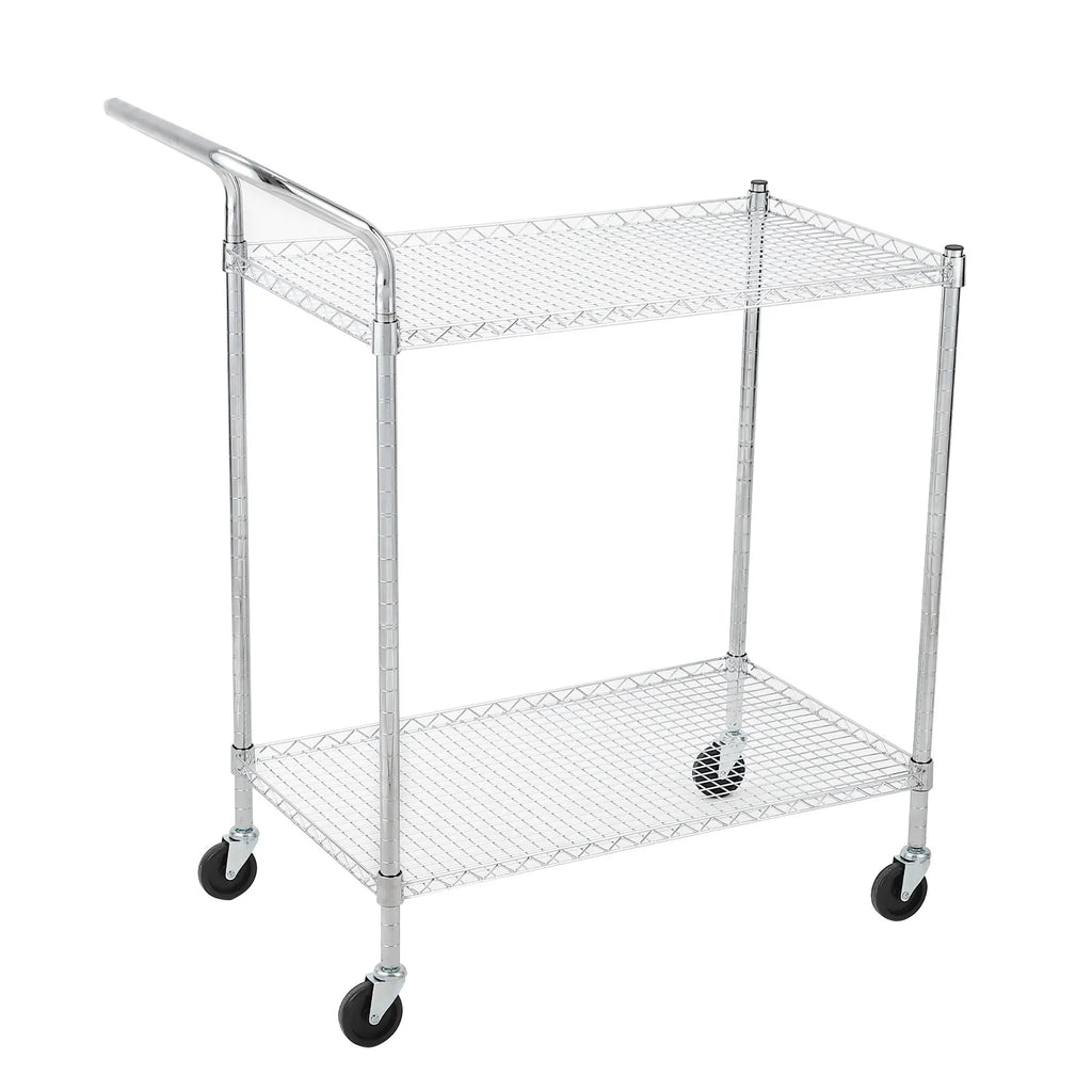 2 Tires Commercial Grade Utility Cart Wire Rolling Cart with Handle Bar, Alloy Steel Food Storage Trolley, High Handle