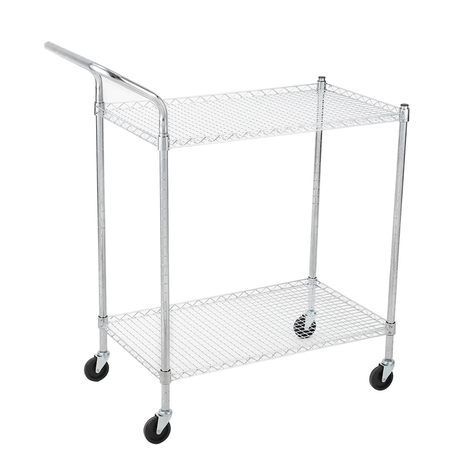 2 Tires Commercial Grade Utility Cart Wire Rolling Cart with Handle Bar, Alloy Steel Food Storage Trolley, High Handle