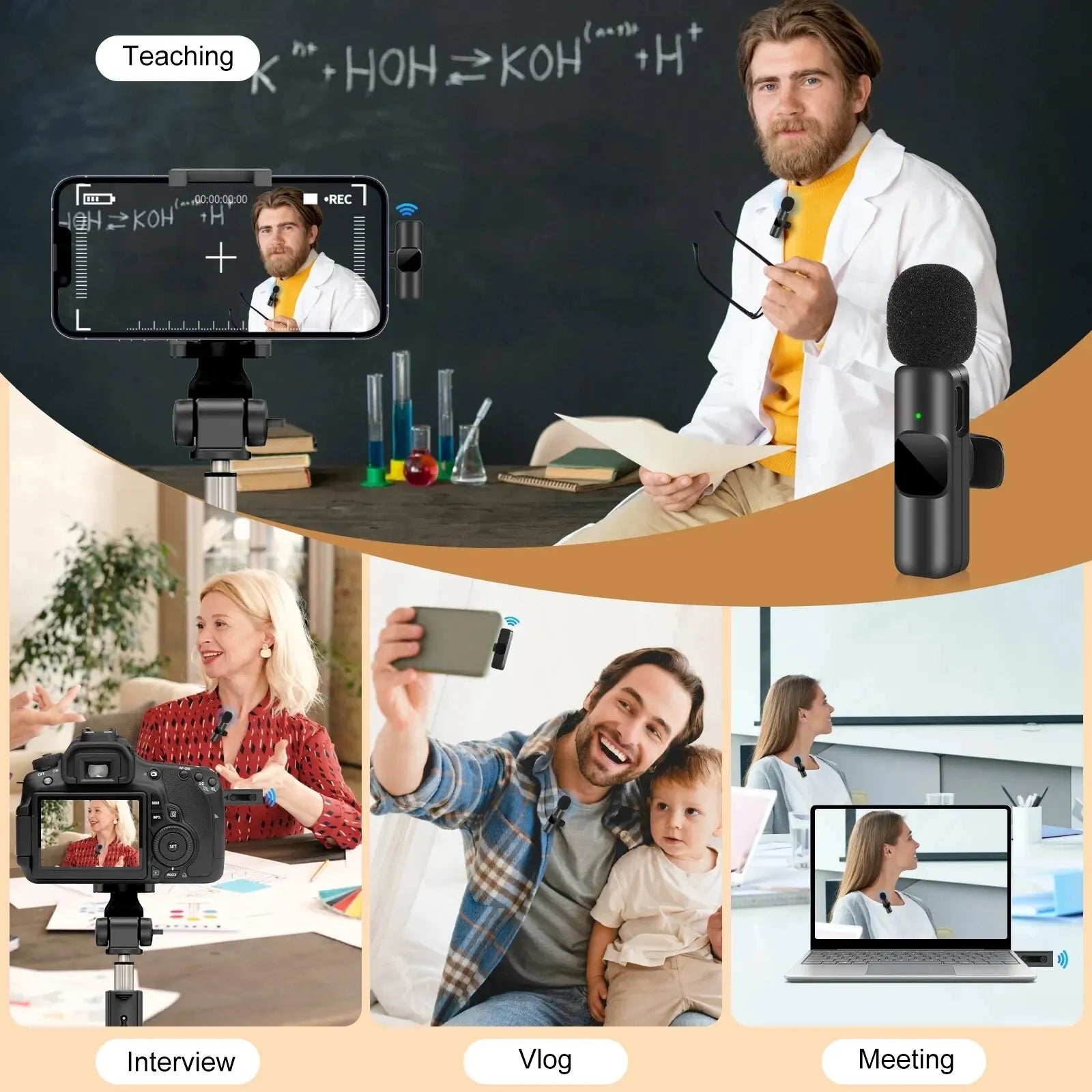 k60 New Wireless Lavalier Microphone Portable Audio Video Recording Mini Mic for iPhone Android Live Broadcast Gaming Phone Mic