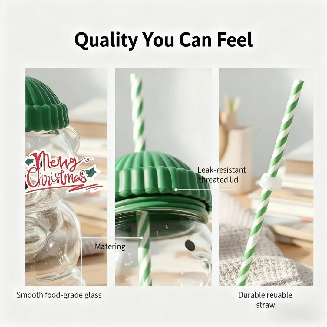 500ml green cap teddy bear straw cup heat-resistant glass coffee smoothie juice cup office and home birthday Christmas gift