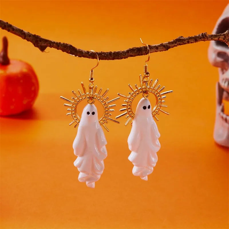 Creative Halloween Ghost Dangle Earrings for Women Gothic Punk Metal Skull Simple Spooky Earrings Party Festival Jewelry Gift
