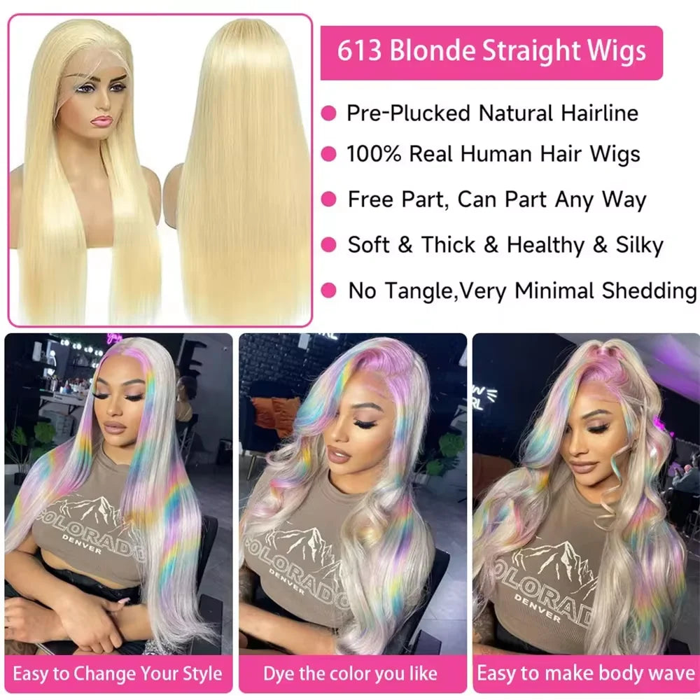 613 Blonde Straight Lace 13x4 13x6 HD Lace Front Wig Remy Colored 200%Transparent Frontal Human Hair Wigs For Black Women