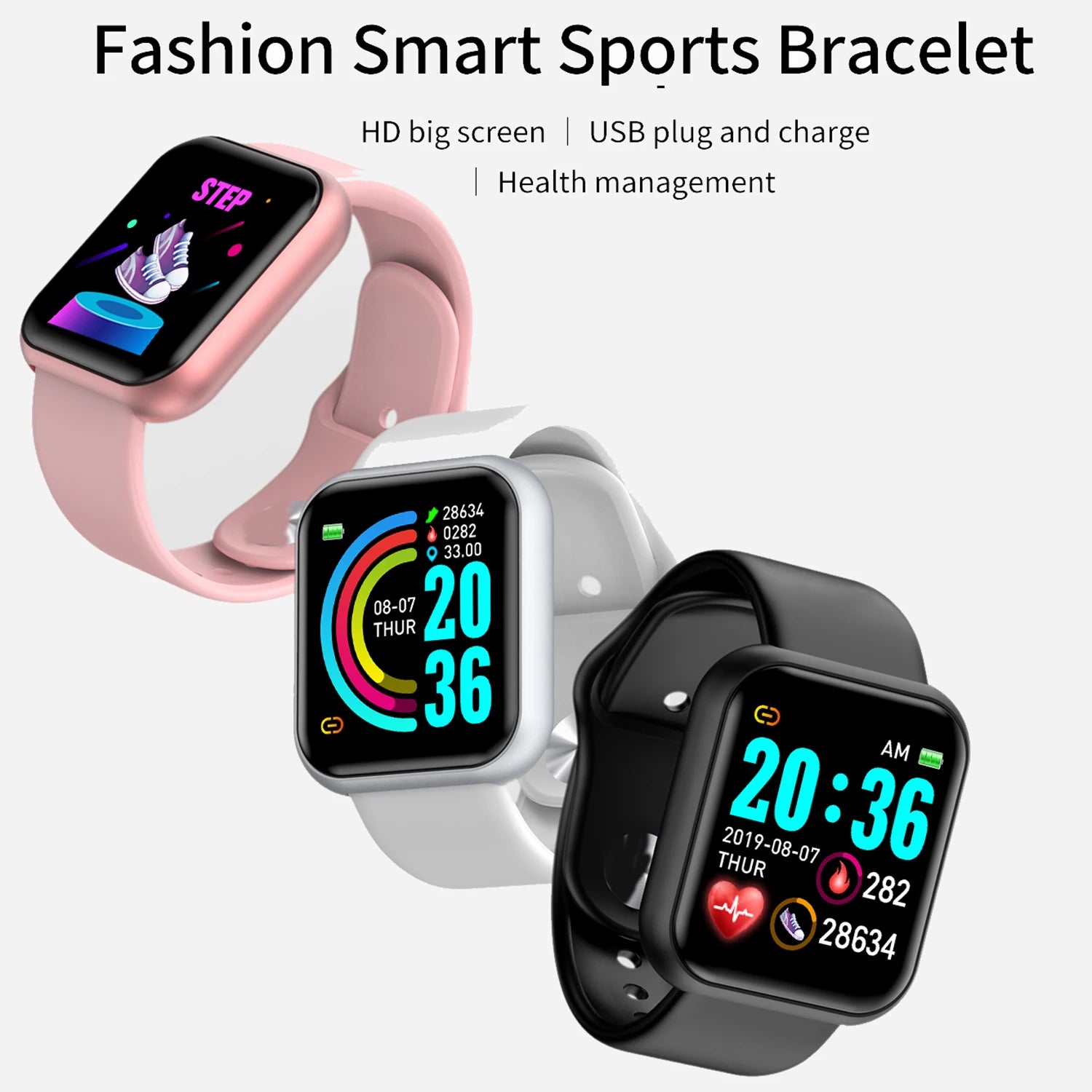 Sports Smartwatch Women Bracelet Men Smart Watch connected Music Control Player Fitness Step Sleep Monitor Y68 D20 Alarm Clock