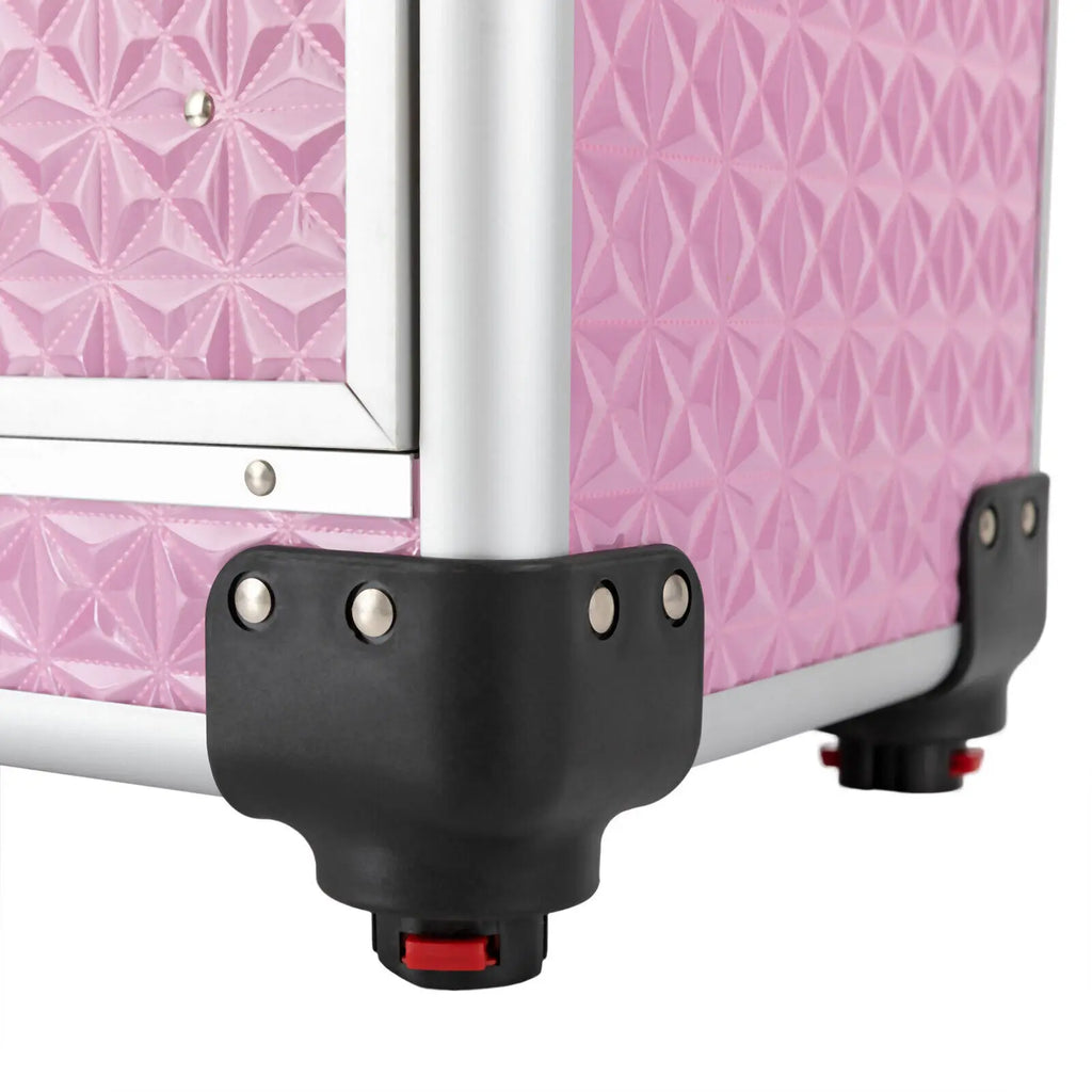 Professional Rolling Makeup Train Case Cosmetic Trolley Makeup Storage Organizer Pink with Keys