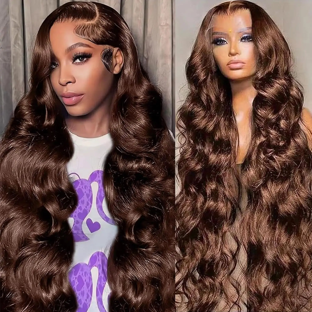 30 40 Inch Chocolate Brown Human Hair Wigs Body Wave 13x4 13x6 HD Lace Front Wig Preplucked Water Wave #4 Red Colored For Women