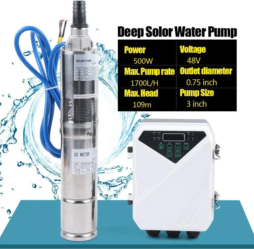 3" Solar Deep Well Submersible Pump 48V 400W DC Submersible Solar Water Pump Farm Irrigation+MPPT Controller Kit