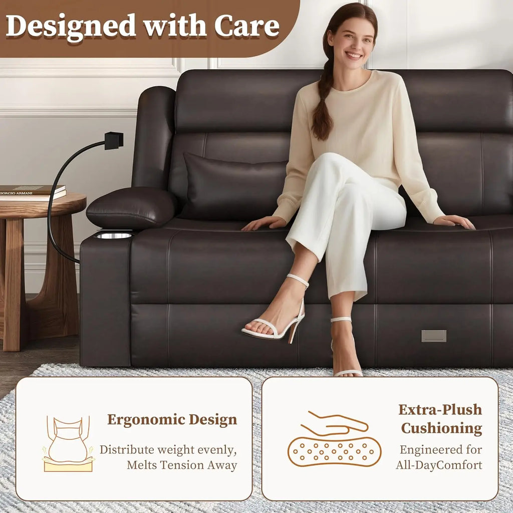 LEVELEVE Home Theater Seating，RV Reclining Sofa Set with Adjustable Headrest， Recliner Sofa with Heat and USB&Type-C, Dawer