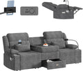 Home Theater Seating，RV Reclining Sofa Set with Adjustable Headrest， Recliner Sofa with Heat and USB&Type-C, Dawer