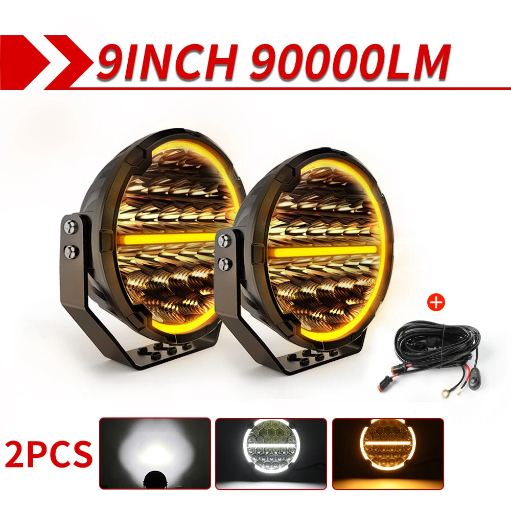 CO LIGHT Round LED Offroad Lights 9 Inch Spot Flood Driving Light Pods with DRL 90000LM Super Bright Off Road Ditch Work Light