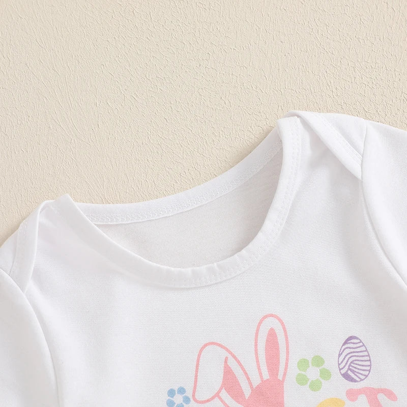 Easter Bunny Ears Printed Short Sleeve Rompers for Infant Boys and Girls Cute Rabbit Theme Summer Bodysuits Jumpsuits