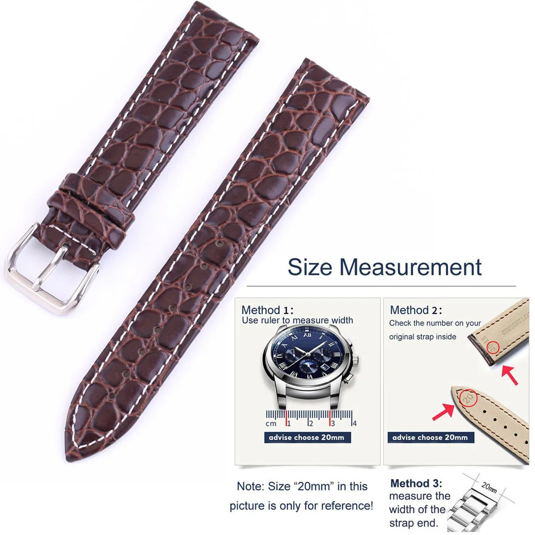 12mm 13 14 15 16mm 17 18mm 19 20mm 21 22mm 24mm Retro Genuine Leather Watch Band Strap Black Brown Crocodile Wristwatch Bracelet