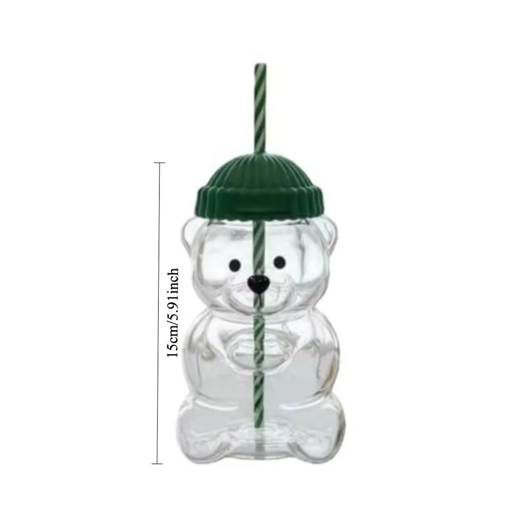 500ml green cap teddy bear straw cup heat-resistant glass coffee smoothie juice cup office and home birthday Christmas gift