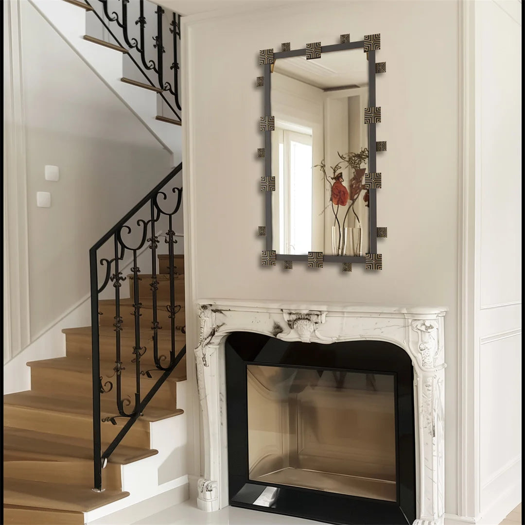 LUVODI Vintage Ornate Decorative Wall Mirror Metal Frame Resin Piece Art Mirror for Entrance,Vertical or Horizontal Hanging