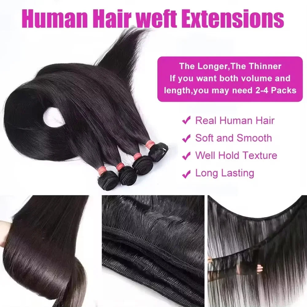 3/4 Pcs Straight Human Hair Bundles Natural Color Weave Straight Human Hair Bundles Extensions Human Hair Bundles For Women