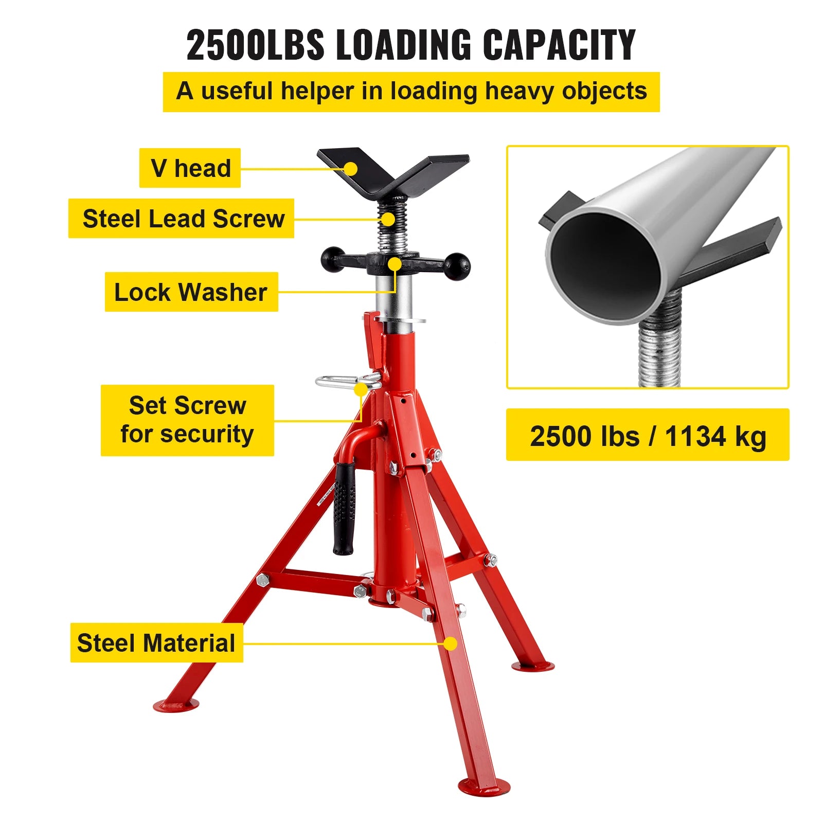 SucceBuy Pipe Holding Stand with Roller Head V-Head Folding Tripod Jack 12 inch Capacity Pipe working Supporting Clamped Tool