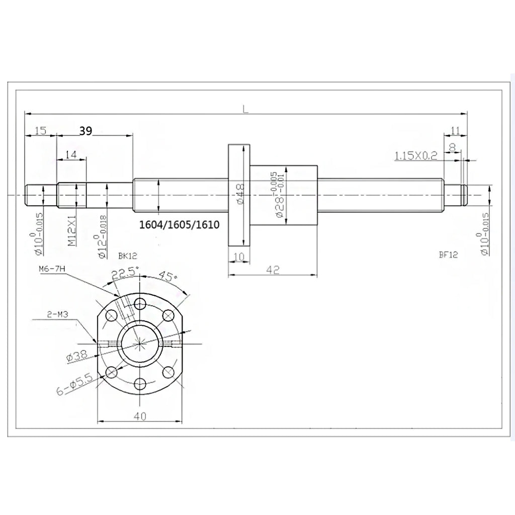 SFU1605 Set: RM1605 Ball Screw C7 End Machined + 1605 Ball Nut + Nut Housing + BK/BF12 End Support + Coupler For CNC Parts