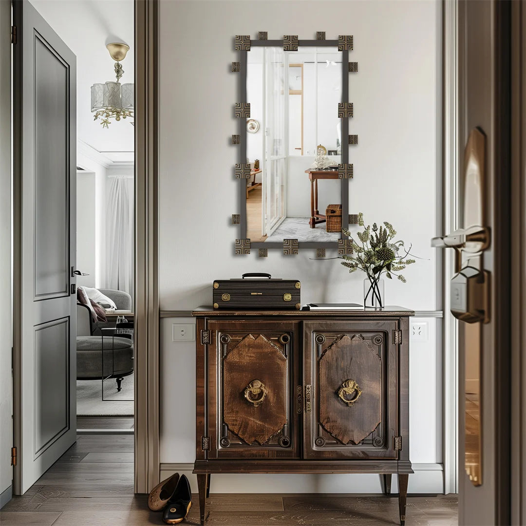 LUVODI Vintage Ornate Decorative Wall Mirror Metal Frame Resin Piece Art Mirror for Entrance,Vertical or Horizontal Hanging