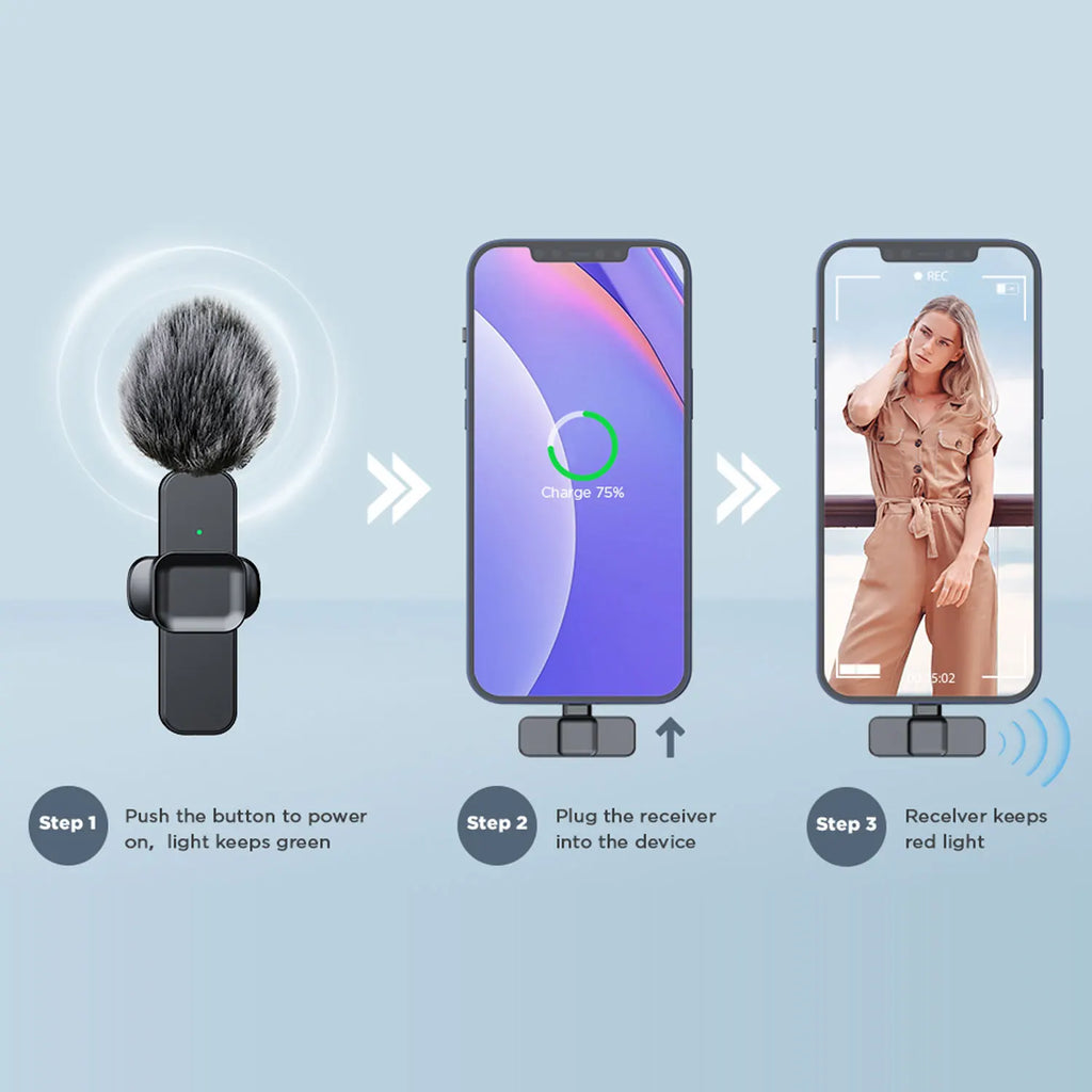 SNZIYAG K10 Wireless Lavalier Microphone Portable Audio Video Recording Mini Microphone for iPhone Android PC Live Gaming Phone