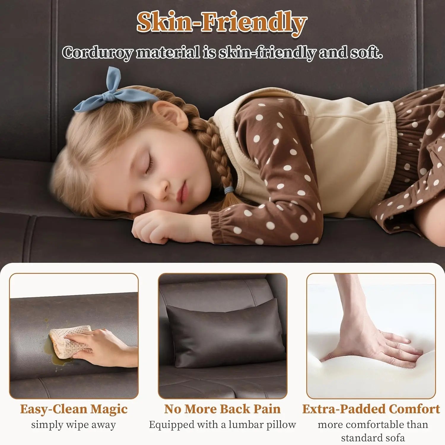 LEVELEVE Home Theater Seating，RV Reclining Sofa Set with Adjustable Headrest， Recliner Sofa with Heat and USB&Type-C, Dawer