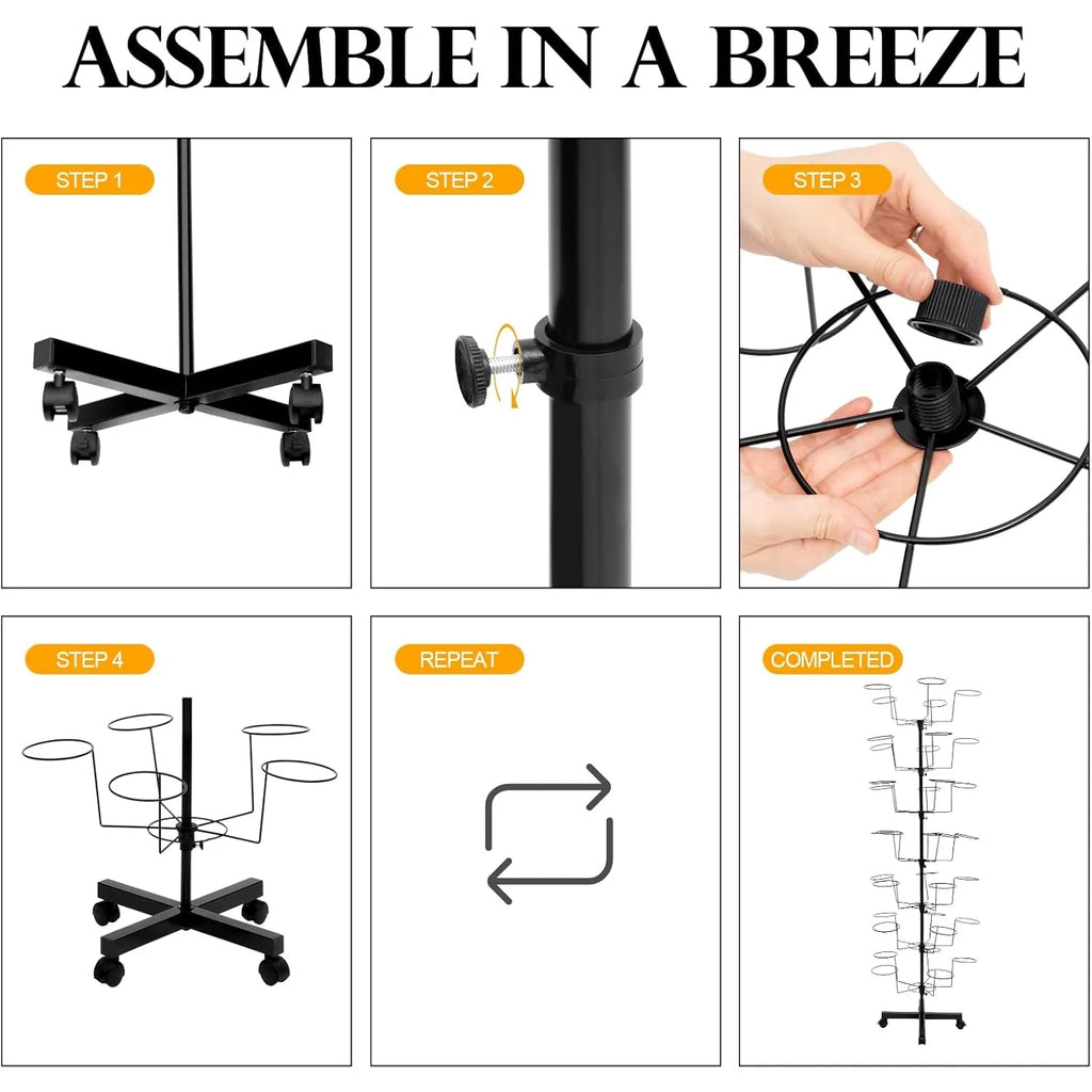 Freestanding Rotating Hat Display Rack Stand with 35 Hooks Hat for Headwear Retail Store Black Hat Wig Cap Hanger Rack