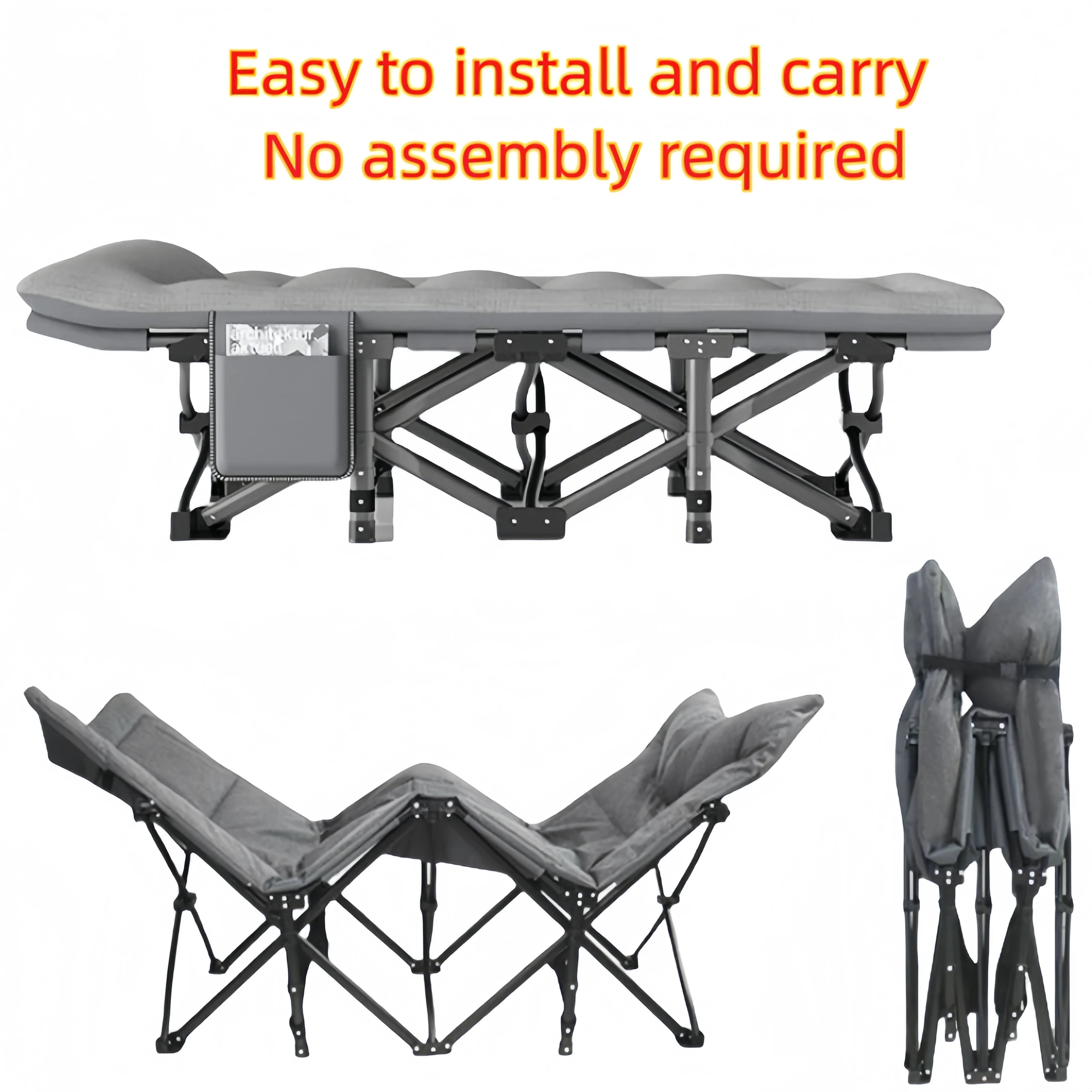 Portable Folding Camping Bed With Pillow - Heavy Duty Military Style Bed 190 X 67 X 48 Cm Lightweight Lounger Camping Garden