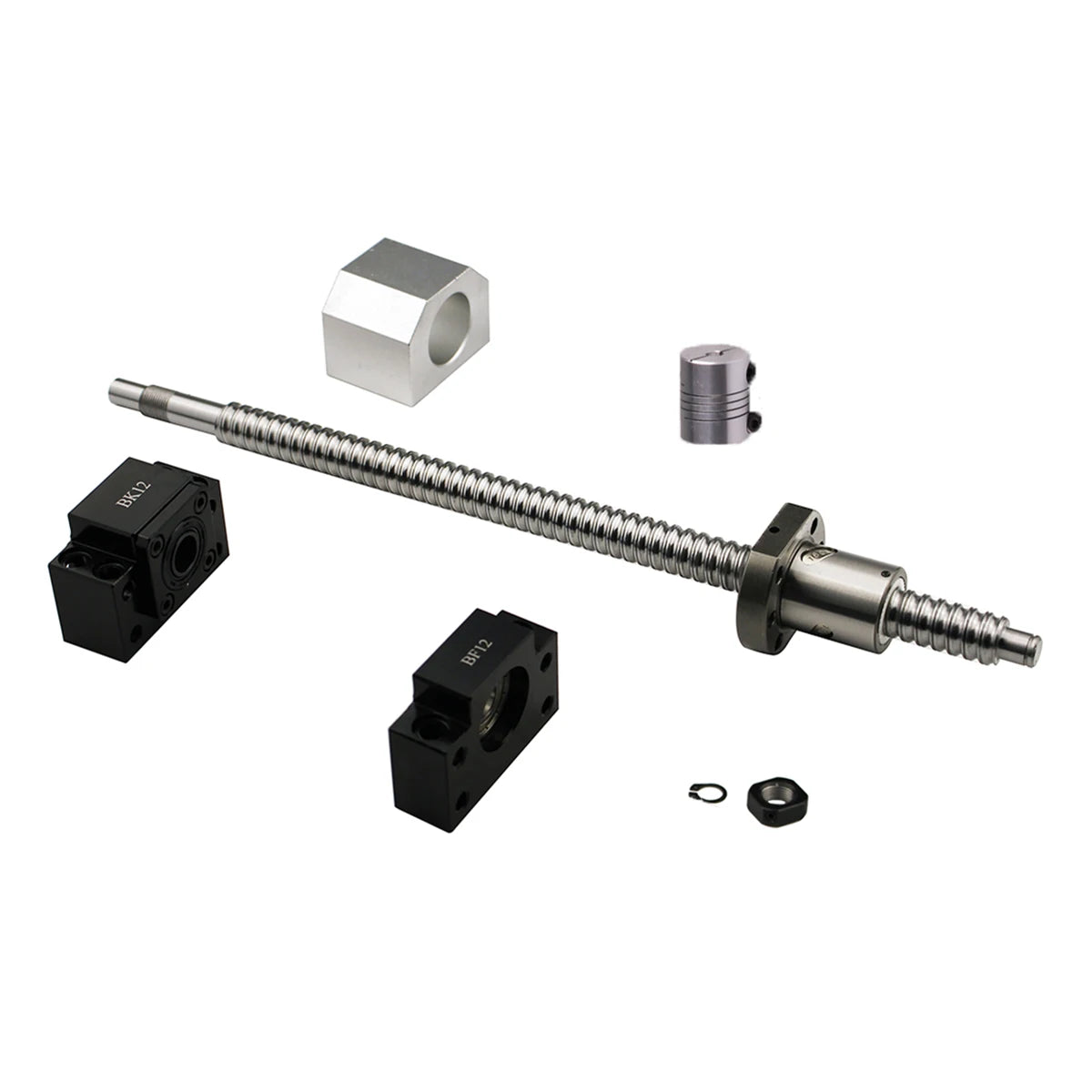 SFU1605 Set: RM1605 Ball Screw C7 End Machined + 1605 Ball Nut + Nut Housing + BK/BF12 End Support + Coupler For CNC Parts