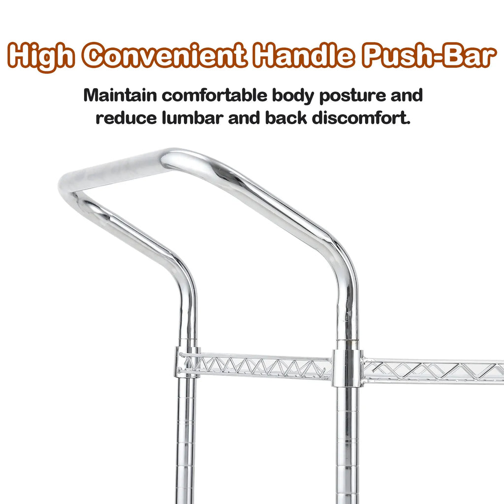 2 Tires Commercial Grade Utility Cart Wire Rolling Cart with Handle Bar, Alloy Steel Food Storage Trolley, High Handle