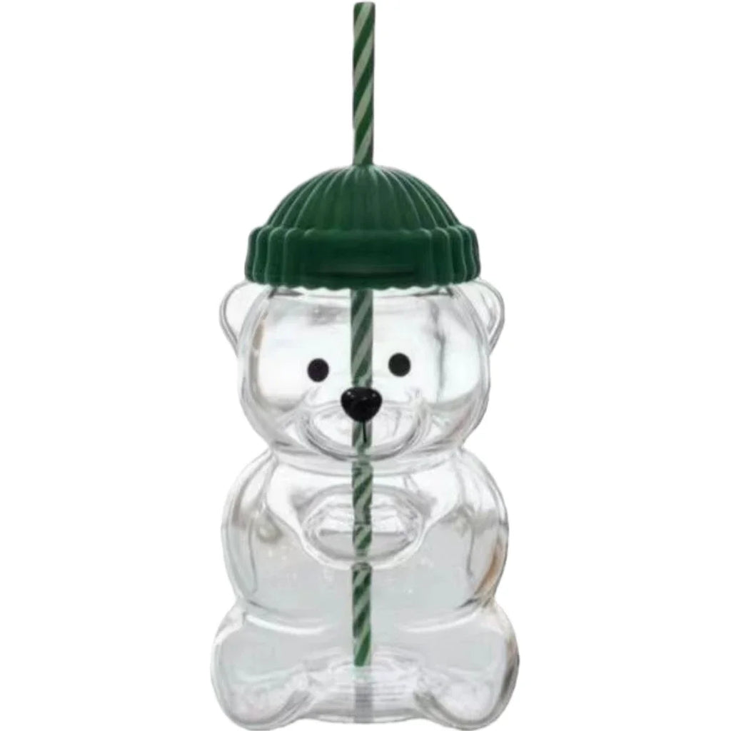 500Ml green bear cup glass straw cup, Starck style leak proof lid, suitable for daily consumption, creative Christmas gift