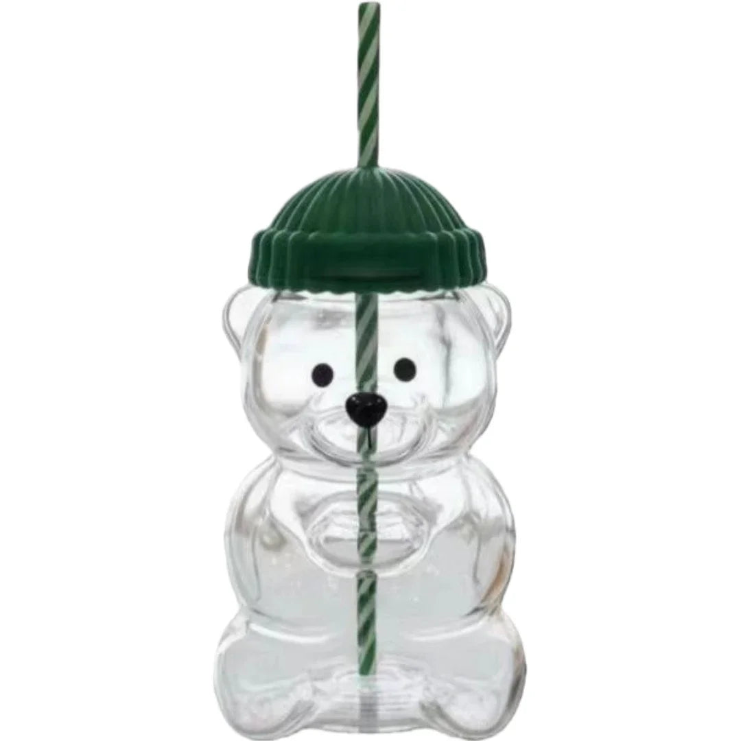 500Ml green bear cup glass straw cup, Starck style leak proof lid, suitable for daily consumption, creative Christmas gift