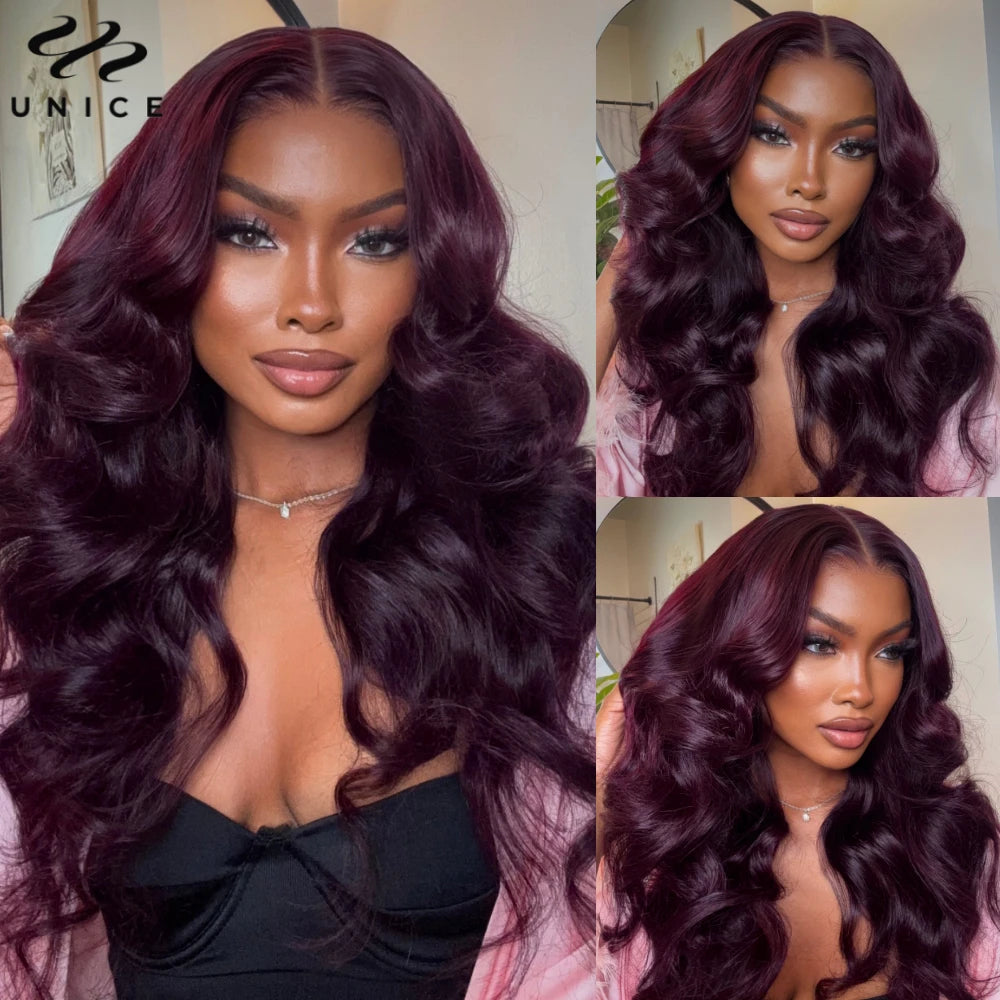 UNice Black Cherry Layered Cut Straight Wig 7x5 Lace Pre Cut Pre Bleached Glueless Wig Human Hair 180% Density