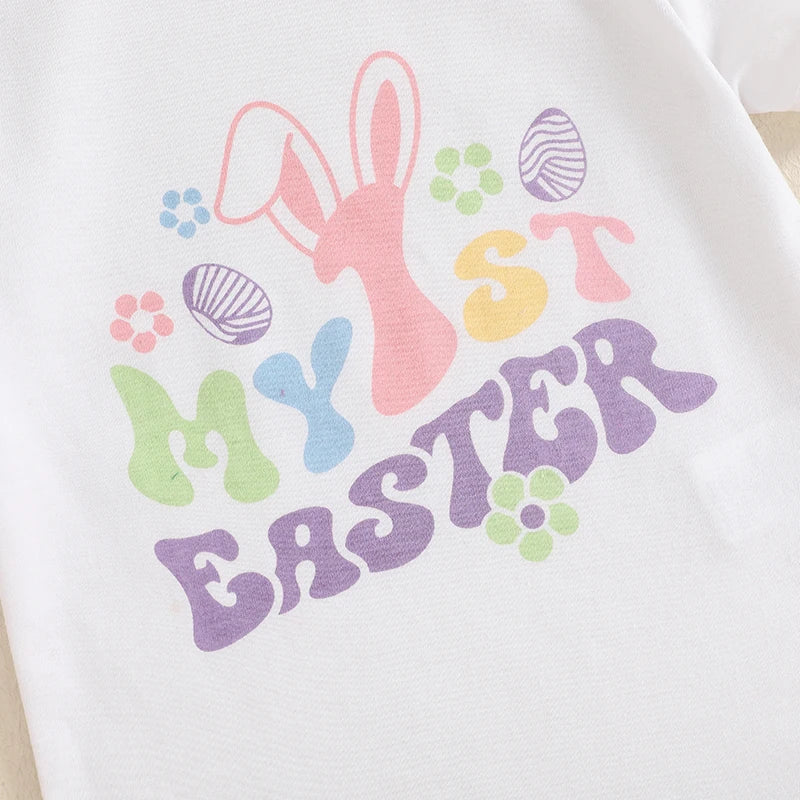 Easter Bunny Ears Printed Short Sleeve Rompers for Infant Boys and Girls Cute Rabbit Theme Summer Bodysuits Jumpsuits